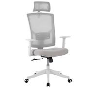 GarveeHome Silla de Oficina ergonómica de Respaldo Alto - Malla Transpirable - Reposacabezas y Soporte Lumbar Ajustables - Brazos abatibles - Respaldo reclinable y Base giratoria - Gris