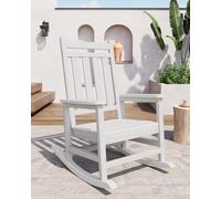GarveeHome Silla Mecedora de HDPE para Exteriores, Silla de jardín con Respaldo Alto y reposabrazos, Resistente a la Intemperie, para terraza, jardín, 61 x 89 x 102 cm