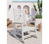 GarveeHome Silla mecedora resistente a la intemperie de HDPE, silla de salón para exteriores con respaldo a cuadros y reposabrazos, mecedora grande con respaldo alto, para piscina y terraza, 61 x 89 x