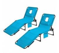 GarveeHome Silla Tumbona de jardín Plegable con Orificio Facial - Respaldo Ajustable en 5 Posiciones - Cojín y Bolsillo Lateral - Portátil para Patio, Piscina o Playa - Pack de 2, Azul
