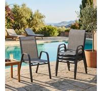 GarveeHome Sillas apilables de Patio para Exterior - Respaldo Alto, Tela textilene Transpirable y Estructura Resistente a la Intemperie terraza, césped o Porche - Set de 4 - Gris