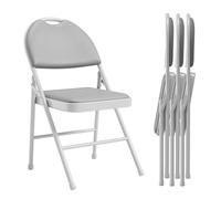 GarveeHome Sillas Plegables Acolchadas de PU para Comedor y Eventos - Diseño apilable, Estructura metálica Resistente, fácil Transporte - Set 4, Gris