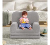 GarveeHome Sofá Infantil 2 en 1 Convertible - Sillón Plegable de Espuma Suave y Funda Sherpa cómoda - Seguro y portátil, Ideal para Sala de Juegos, Dormitorio o Regalo - Gris, especificación 2106-9