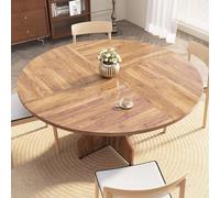 GarveeHome Space-Saving 120cm Round Dining Table for 4-6 - Modern Rustic Style - Storage Shelf & Adjustable Height Legs - Easy Assembly - Perfect for Kitchen & Dining Room - European Station Walnut