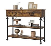 GarveeHome Space-Saving Narrow Console Table with 2 Drawers & Open Shelves - Roman Column Design Entryway Sofa Table - Vintage Rustic Accent Furniture for Hallway, Living Room - Vintage Color