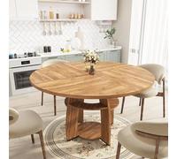 GarveeHome Space-Saving Round Dining Table for 4-6 - 120cm Walnut Wood, Storage Shelf, Adjustable Feet, Stable Compact Design, Ideal for Dining or Living Room - Color: Walnut Wood