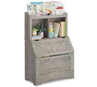 GarveeHome Spacious 3-Tier Kids Bookcase and Toy Storage Organizer - Wooden Bookshelf with Turn Over-Style-Top Toy Chest - Child-Friendly Storage Solution for Playroom, Bedroom, Nursery- Grey