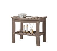 GarveeHome Taburete de Baño con Repisa de 2 Niveles, Banqueta de Ducha de HDPE Resistente al Agua, Resistente hasta 181 kg, 52×35×45 cm, Marrón