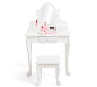 GarveeHome Tocador Infantil de Madera para niñas - Espejo Seguro - Mesa y Taburete incluidos - Diseño clásico y Resistente - para niñas de 4 a 9 años - Color Blanco, sin luz