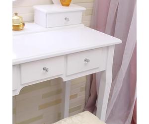 GarveeHome Tocador Moderno con Espejo LED Regulable - 5 cajones espaciosos - Incluye Taburete Acolchado - Diseño Europeo Elegante - Ideal para Dormitorio Femenino - Color Blanco con luz Europe