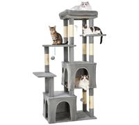 GarveeHome Torre Rascadora para Gatos Grandes - Árbol De 156 cm con 7 Postes De Sisal Natural, Plataforma Extra Grande y 2 Casas, Estructura Robusta para Maine Coon y Gatos Pesados - Gris