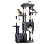 GarveeHome Torre Rascadora para Gatos Grandes - Árbol De 156 cm con 7 Postes De Sisal Natural, Plataforma Extra Grande y 2 Casas, Estructura Robusta para Maine Coon y Gatos Pesados - Gris