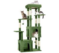 GarveeHome Torre Rascadora para Gatos Grandes - Árbol De 156 cm con 7 Postes De Sisal Natural, Plataforma Extra Grande y 2 Casas, Estructura Robusta para Maine Coon y Gatos Pesados - Verde