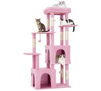 GarveeHome Torre Rascadora para Gatos Grandes - Árbol De 156 cm con 7 Postes De Sisal Natural, Plataforma Extra Grande y 2 Casas, Estructura Robusta para Maine Coon y Gatos Pesados - Rosa