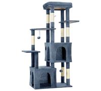 GarveeHome Torre Rascadora para Gatos Grandes - Árbol De 156 cm con 7 Postes De Sisal Natural, Plataforma Extra Grande y 2 Casas, Estructura Robusta para Maine Coon y Gatos Pesados - Azul