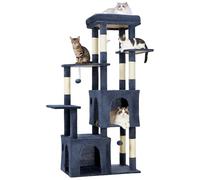 GarveeHome Torre Rascadora para Gatos Grandes - Árbol De 156 cm con 7 Postes De Sisal Natural, Plataforma Extra Grande y 2 Casas, Estructura Robusta para Maine Coon y Gatos Pesados - Azul