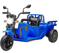 GarveeHome Triciclo eléctrico Infantil 12V Tipo Tuk-Tuk 3 Ruedas con Remolque y Pala Excavadora - Música + inalámbrico - Luces LED, claxon, USB/AUX - para niños 3-8 años - Azul Oscuro