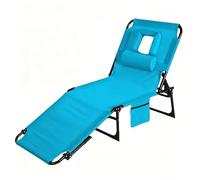 GarveeHome Tumbona Plegable con Orificio Facial Respaldo Ajustable en 5 Posiciones, Almohada Desmontable y Bolsillo Lateral - Silla Reclinable Portátil para Jardín, Playa, Piscina, Azul ×1