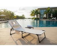 GarveeHome Tumbona plegable para bronceado con orificio facial - Respaldo ajustable en 5 posiciones - Almohada y bolsillo lateral incluidos - Portátil para jardín, patio, piscina o playa - Color beige