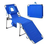 GarveeHome Tumbona Plegable para Exteriores con Orificio Facial, Respaldo Ajustable 5 Posiciones, Almohada y Bolsillo Lateral, Portátil para Patio Piscina Jardin Playa, Azul