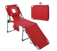 GarveeHome Tumbona Plegable para Exteriores con Orificio Facial, Respaldo Ajustable 5 Posiciones, Almohada y Bolsillo Lateral - Ligera y Portátil - Ideal para Piscina, Playa y Jardín