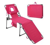 GarveeHome Tumbona Plegable para Exteriores con Orificio Facial, Respaldo Ajustable 5 Posiciones, Almohada y Bolsillo Lateral, Portátil para Patio Piscina Jardin Playa - Rosa
