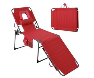 GarveeHome Tumbona Plegable para Exteriores con Orificio Facial, Respaldo Ajustable 5 Posiciones, Almohada y Bolsillo Lateral - Ligera y Portátil - Ideal para Piscina, Playa y Jardín