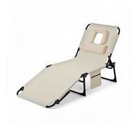 GarveeHome Tumbona Plegableon con Orificio Facial para Bronceado - Respaldo Ajustable en 5 Posiciones, Almohada Desmontable y Bolsillo Lateral - Silla Playa Portátil para Jardín, Playa, Piscina