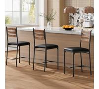 GarveeHome Vintage-Inspired Counter Height Bar Stools - Set of 2 Faux Leather Upholstered Dining Chairs with Backrest, Thick Padded Seat, Wooden Base - Ideal for Kitchen Island, Vintage Color, 2-Pack