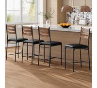 GarveeHome Vintage Style Counter Height Bar Stools - Set of 4 with Backrest, Thick PU Leather Cushion, Upholstered Dining Chairs, Sturdy Metal Frame & Footrest - Vintage Color, 4-Pack