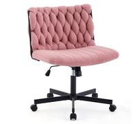 GarveeHome Wide Seat Armless Office Chair - Criss Cross Swivel Base with Wheels - Modern Comfortable Soft Velvet - Ideal for Home Office, Vanity, Meditation, Study - Pink