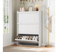 GarveeHome Zapatero Estrecho para Entrada - 3 cajones abatibles, estantería Ajustable, Armario Oculto de Madera, diseño