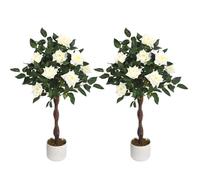 GarveeLife 2 Unidades de Rosas Artificiales, Rosa/Blanco, Plantas Decorativas para Interior y Exterior, 75/80/90/105/120/150 cm de Alto, árbol Artificial con Tronco de Madera Natural y Flores