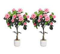 GarveeLife 2 Unidades de Rosas Artificiales, Rosa/Blanco, Plantas Decorativas para Interior y Exterior, 75/80/90/105/120/150 cm de Alto, árbol Artificial con Tronco de Madera Natural y Flores