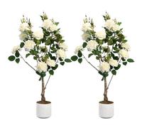 GarveeLife 2 Unidades de Rosas Artificiales, Rosa/Blanco, Plantas Decorativas para Interior y Exterior, 75/80/90/105/120/150 cm de Alto, árbol Artificial con Tronco de Madera Natural y Flores