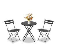 GarveeLife 3 Piece Patio Bistro Set, Folding Table and Chairs Set of 2, Outdoor Patio Furniture Set, Metal Structure, No Assembly Need, for Balcony Yard Garden, Black