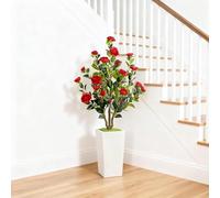 GarveeLife Árbol de Camelia Artificial con Maceta Blanca, 120 cm, Planta Artificial Grande en Maceta, con Hojas y Flores Ajustables, decoración para casa, Boda, Fiesta, jardín, decoración, Rojo