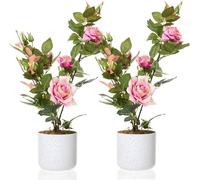 GarveeLife Árbol de Rosa Artificial de 54 cm, 2 Unidades de Plantas Artificiales en Maceta con Tronco Natural, árbol de Flores Decorativo para Vivienda, Oficina y decoración de Interiores