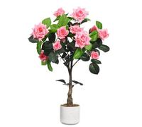 GarveeLife Árbol de Rosas Artificiales, Rosa/Blanco, decoración para Interior y Exterior, 75/80/90/105/120/150 cm de Alto, árbol Artificial con Tronco de Madera Natural y Flores realistas para el