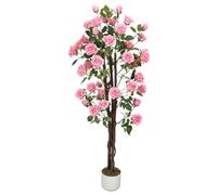 GarveeLife Árbol de Rosas Artificiales, Rosa/Blanco, decoración para Interior y Exterior, 75/80/90/105/120/150 cm de Alto, árbol Artificial con Tronco de Madera Natural y Flores realistas para el