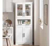 GarveeLife Armario Alto de baño Independiente 170 cm - Puertas de Transparente - Estantes Ajustables y cajón - Resistente a la Humedad - Acabado Roble Blanco Americano - Doble Deportiva