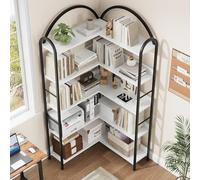 GarveeLife Biblioteca de esquina de 5 niveles, biblioteca de almacenamiento, estantería esquinera, estantería de pie y estantería de almacenamiento para salón, dormitorio, oficina y estudio, 78 x 78 x