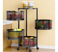 GarveeLife Carro de almacenamiento de cocina con ruedas, estante de cocina de 4 niveles con cesta de frutas giratoria de acero al carbono, estante de verduras multicapa, carrito de almacenamiento para