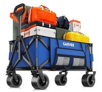GarveeLife Carro Plegable XXL, 200 kg y Volumen de 200 l, Carrito de Mano con Frenos y Ruedas Todoterreno de 20 cm, con Bolsillos Laterales para Playa, Camping y jardín, Color Azul