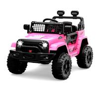 GarveeLife Coche eléctrico para niños de 12 V con mando a distancia, suspensión, luces LED, conexión inalámbrica, 2 velocidades, vehículo seguro para niños de 3 a 8 años, color rosa