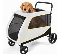 GarveeLife Cochecito plegable 2 en 1 para perros y gatos grandes y medianos, con ventana de red, soporte para bebidas, asa ajustable y ruedas de 360°, hasta 50 kg