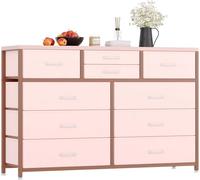 GarveeLife - Cómoda con 10 cajones de Tela, Armario de Almacenamiento para Dormitorio, Pasillo, Entrada, Sala de Estar, Marco de Acero, 10 cajones, Estilo Moderno, 116 x 35 x 80 cm, Color Rosa