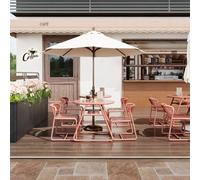 GarveeLife Conjunto bistró para Exterior - Mesa Redonda y 2 sillas de Hierro con Asiento de Cuerda PE, Resistente a la corrosión, fácil Limpieza, Compacto y Colorido, Ideal para terraza, balcón o