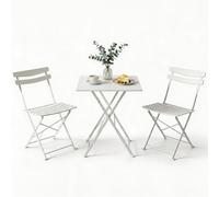 GarveeLife Conjunto bistró Plegable de 3 Piezas para Exterior - Mesa Cuadrada y 2 sillas de Metal - Ahorra Espacio y fácil de Guardar - para jardín, balcón o Patio - Blanco