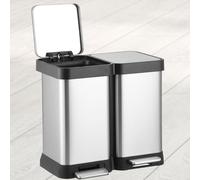 GarveeLife Cubo de basura de cocina con 2 compartimentos, 20 L, sin contacto, con pedal de cierre suave, acero inoxidable, resistente y sin olores, color plateado